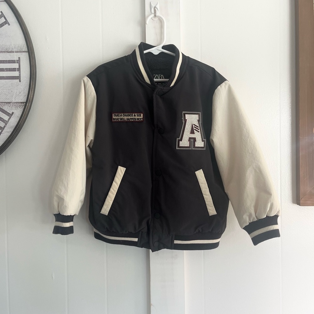 Zara Black and Cream Letterman Jacket